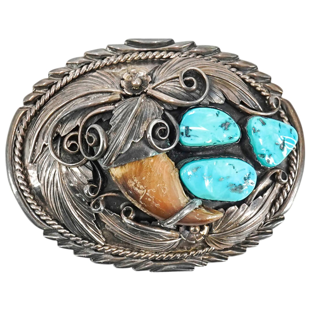 Vintage Lee Brown Navajo Sterling Silver & Turquoise Belt Buckle (1 of 2)