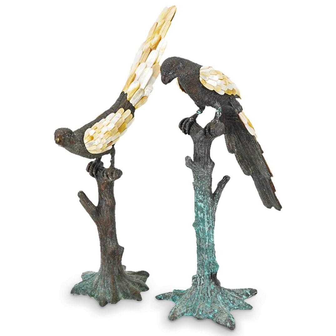 Maitland-smith Bronze & Mother Of Pearl Parrot Sculptures Auction
