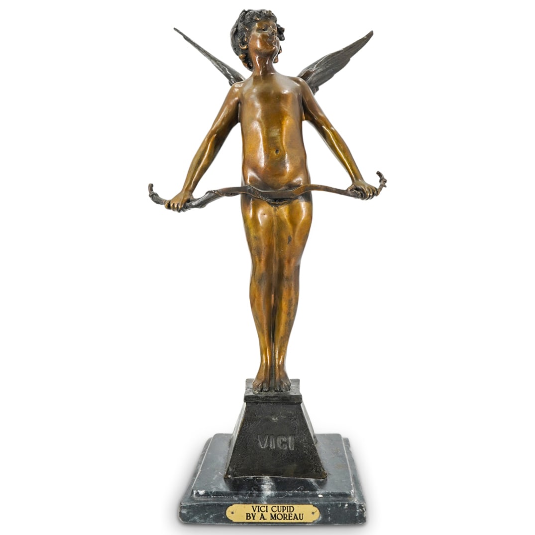 Auguste Moreau (French, 1834) "Vici Cupid" Bronze Statue On Marble Base (1 of 8)