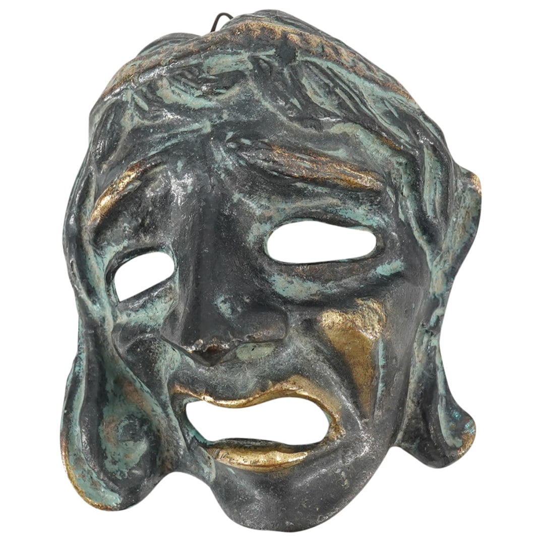 Antique European Gilt Bronze Tragedy Mask (1 of 2)