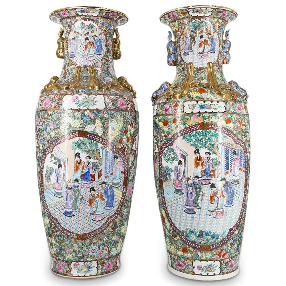 Pair Large Chinese Rose Medallion Porcelain Vases (1 of 20)