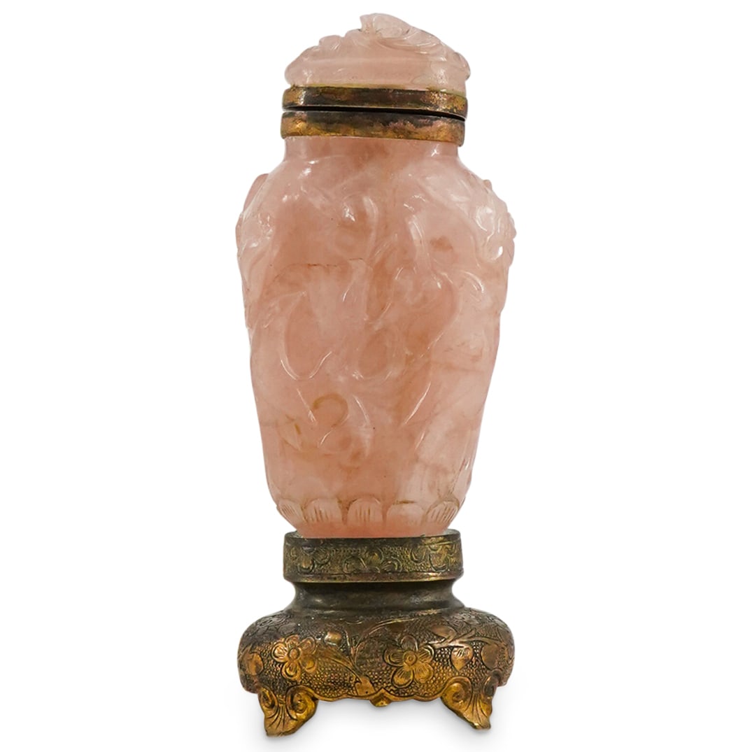 Antique Chinese Rose Quartz and Bronze Snuff Bottle (1 of 4)