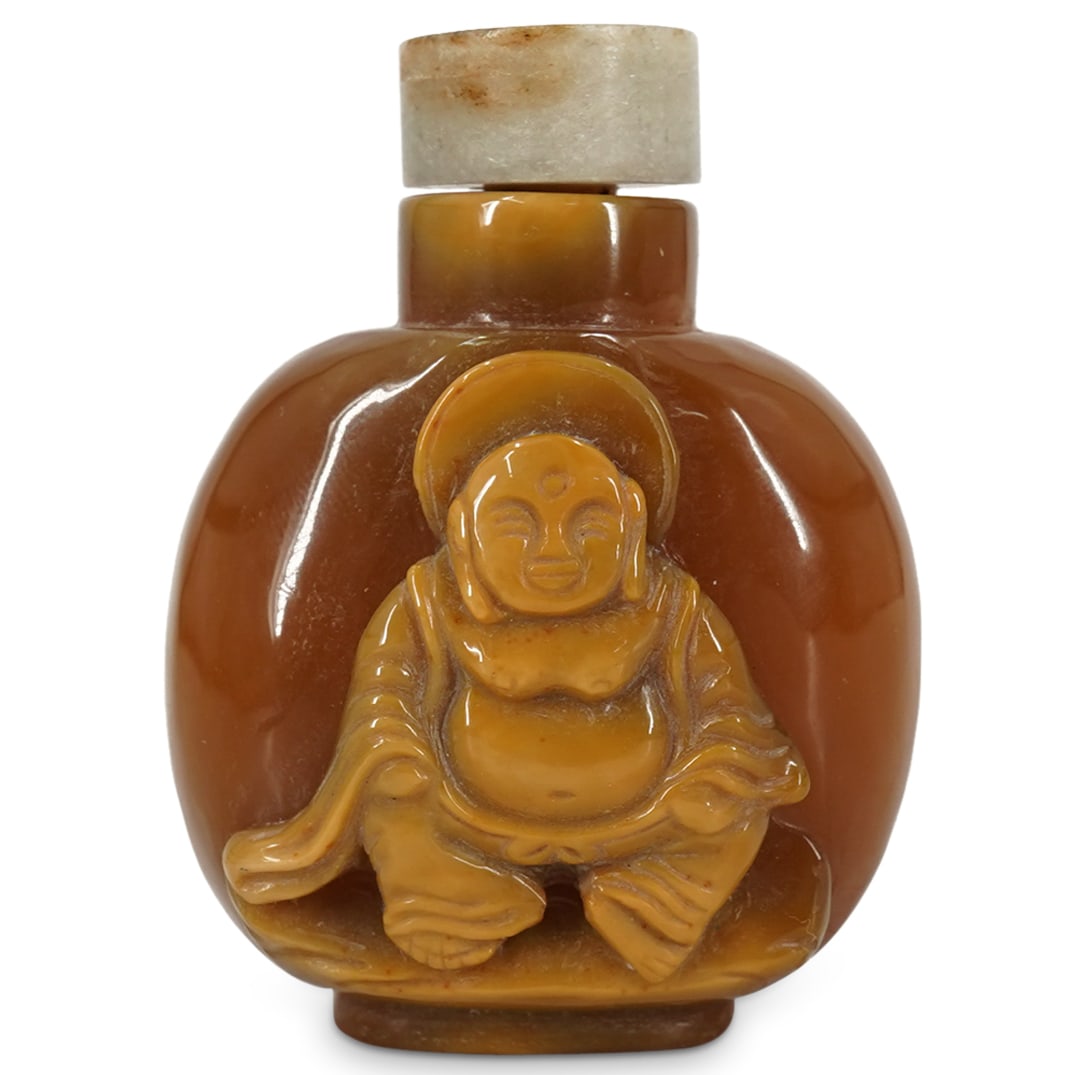 Antique Chinese Carved Agate Buddha Snuff Bottle (1 of 6)