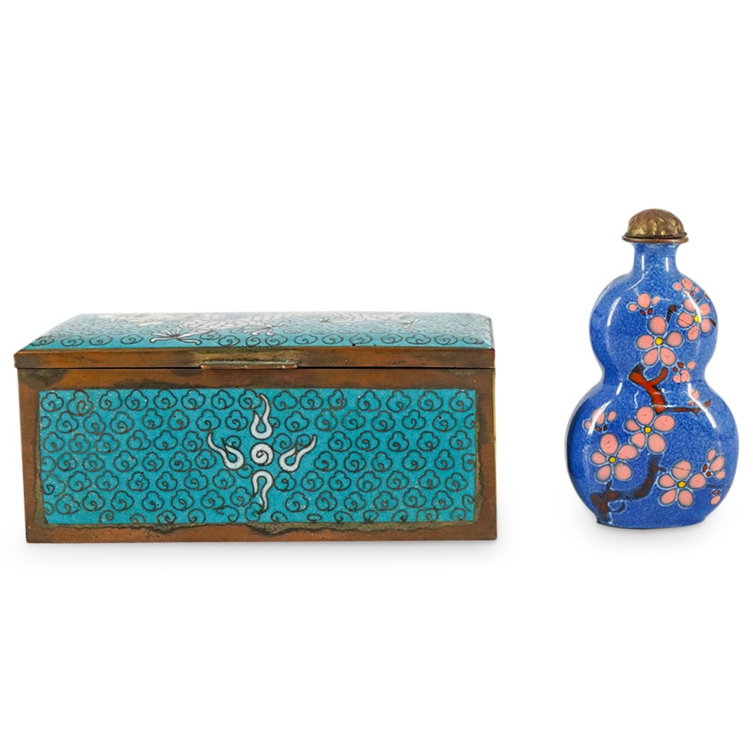 (2 Pc) Vintage Chinese Cloisonne Box And Enameled Snuff Bottle (1 of 11)