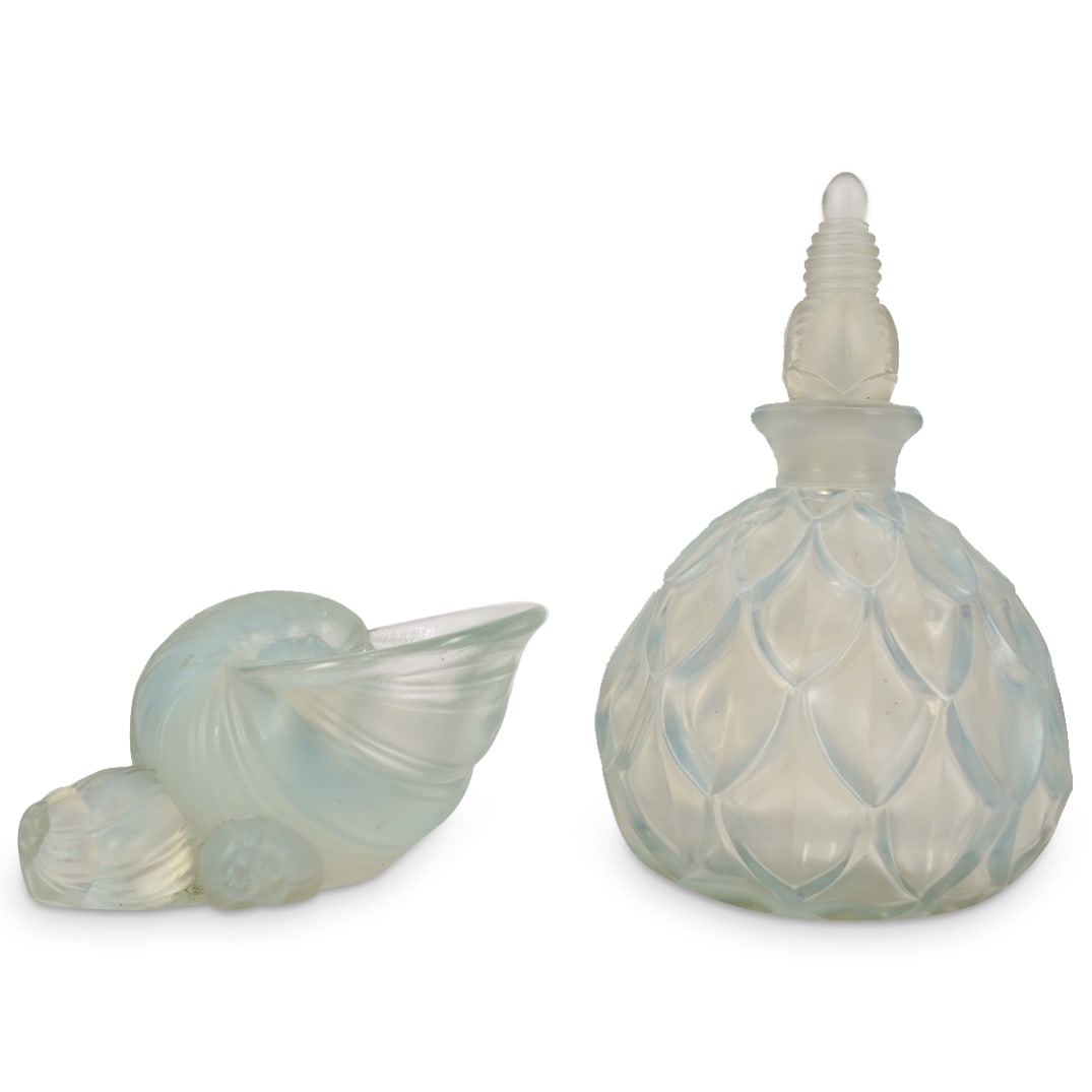 (2 Pc) Sabino Opalescent Glass Perfume Bottle and Dish (1 of 6)