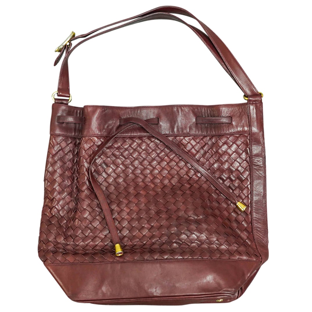 Vintage Morris Moskowitz Intrecciato Woven Leather Drawstring Tote Bag (1 of 4)