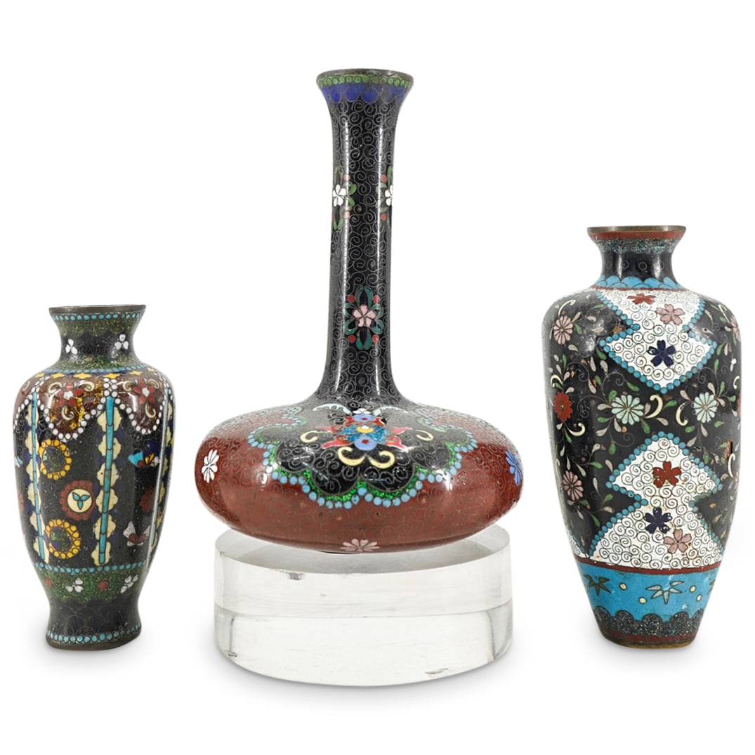 (3 Pc) Japanese Cloisonne Vases (1 of 11)
