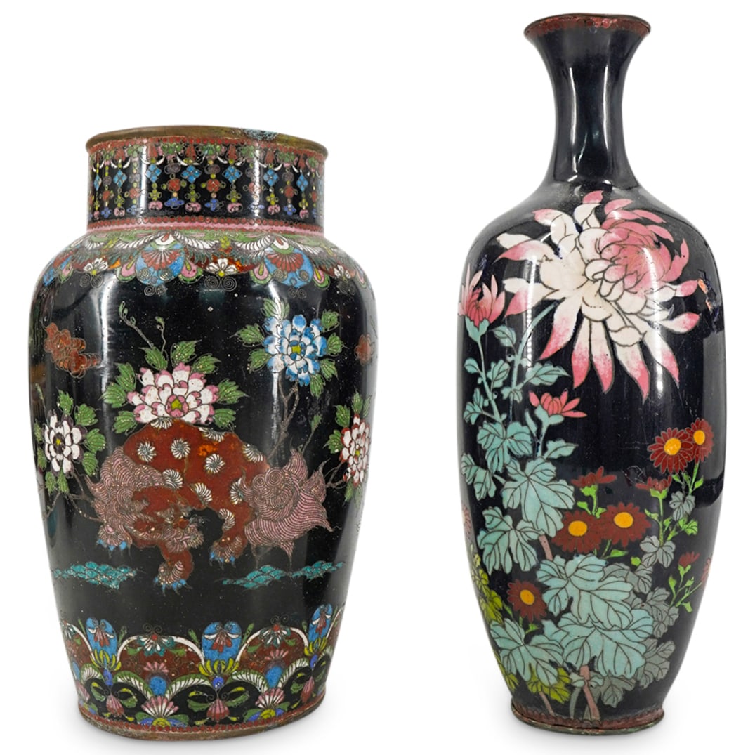 (2 Pc) Japanese Cloisonne Vases (1 of 12)