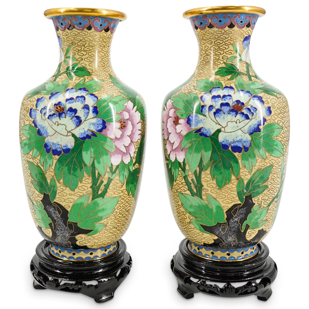 (2 Pc) Pair Of Chinese Cloisonne Vases (1 of 7)