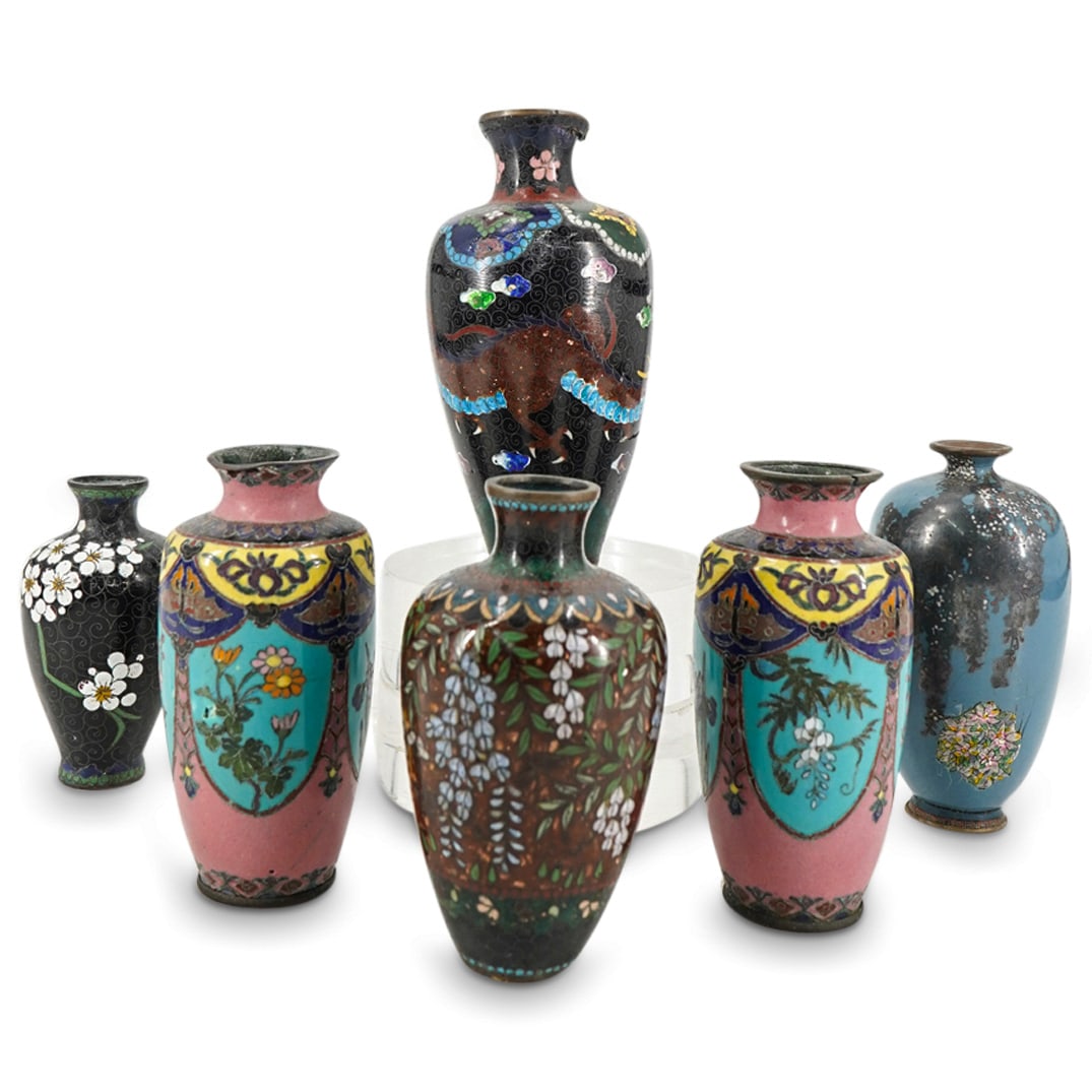 (6 Pc) Japanese Cloisonne Vases (1 of 12)