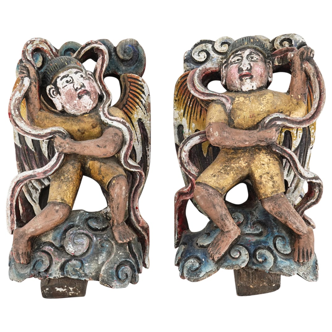 Antique Southeast Asian Carved Wood Heavenly Beings (1 of 4)