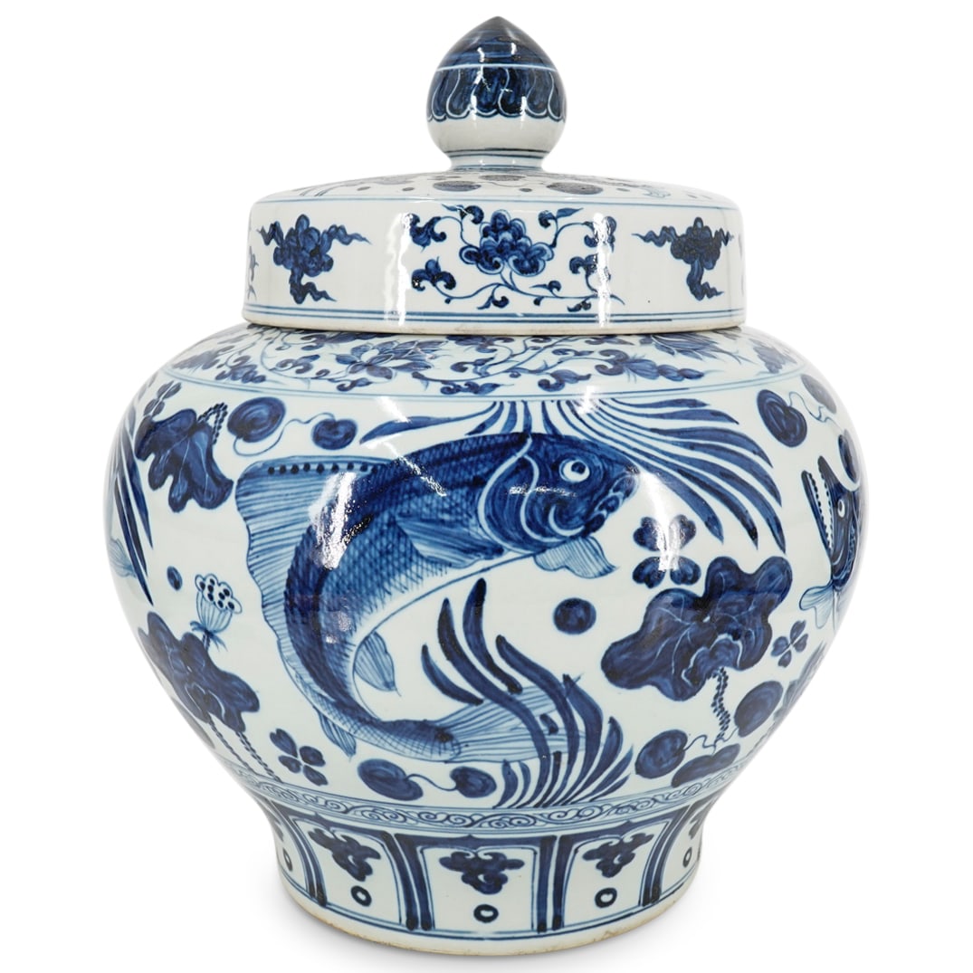 Antique Chinese Lidded Blue And White Porcelain Jar (1 of 8)