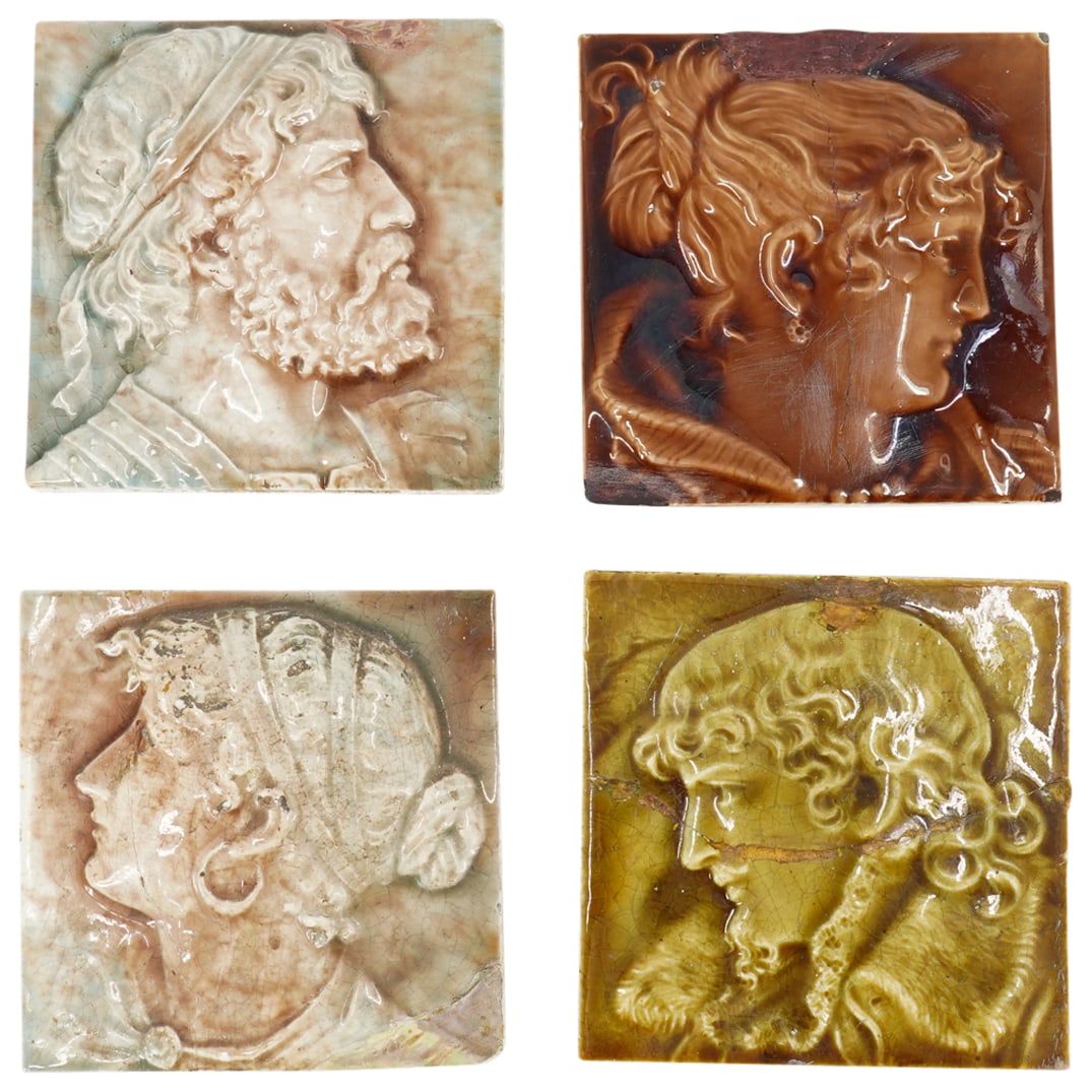 (4 Pc) Majolica Figural Relief Tiles (1 of 9)