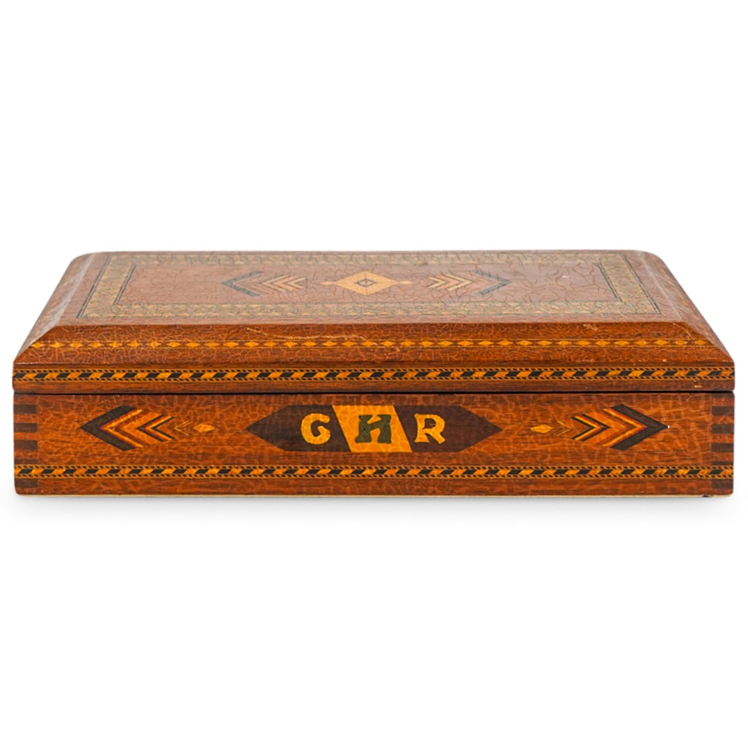 Vintage Rectangular Marquetry Hinged Treasure Box (1 of 10)
