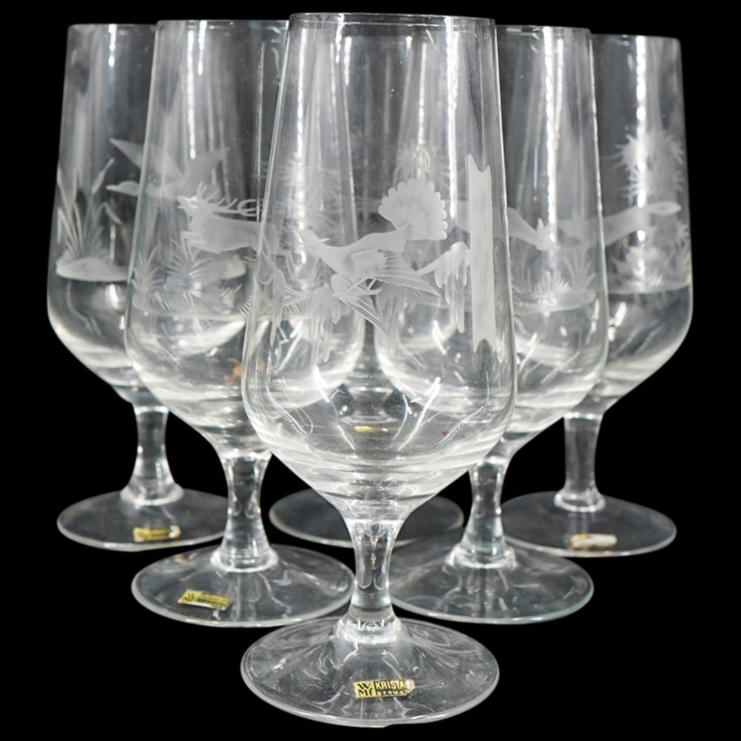 (6 Pc) WMF Kristal Germany Etched Crystal Stemware Liqueur Glasses Set (1 of 4)