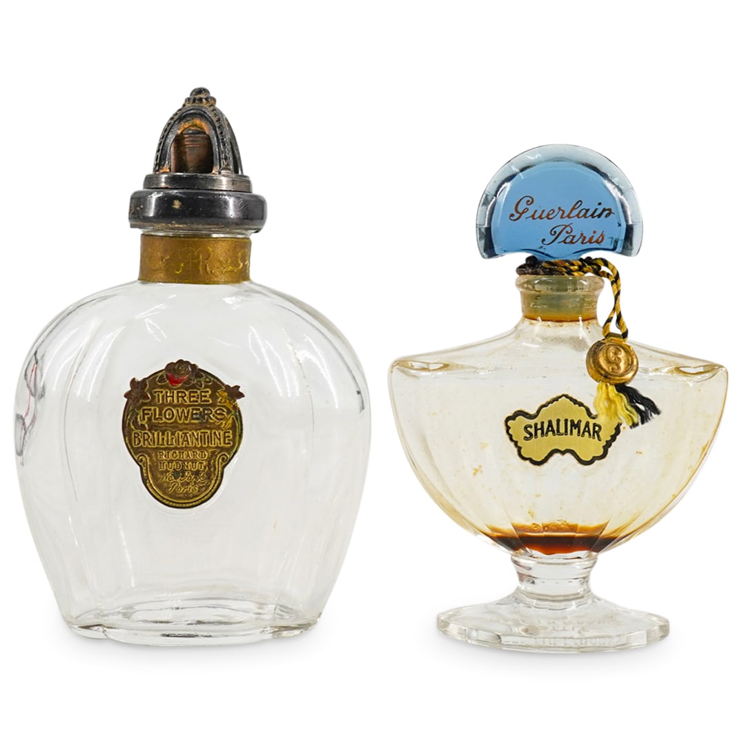 (2 Pc) Vintage Richard HudNut "Three Flowers" & Guerlain "Shalimar" Perfume Bottles (1 of 6)