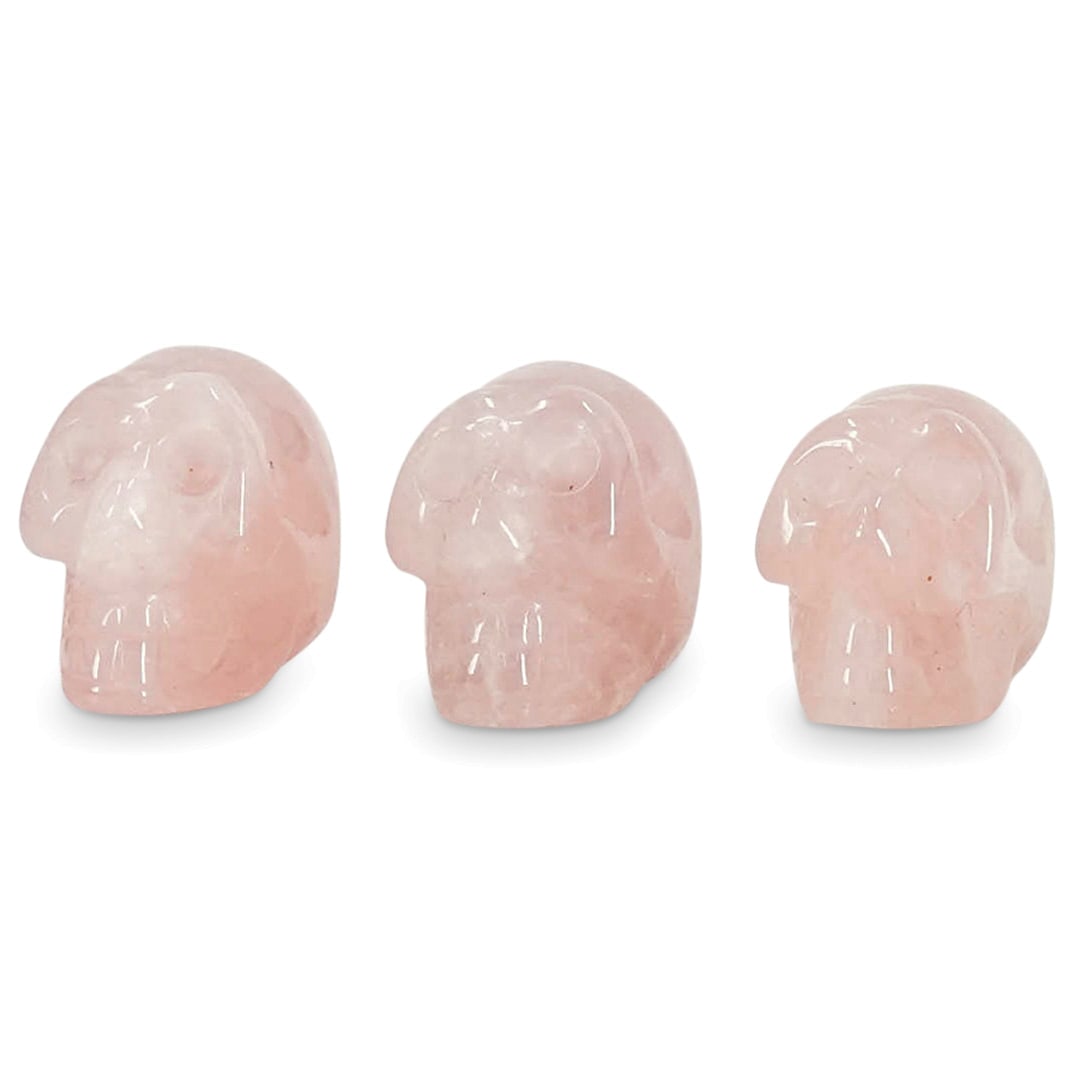 (3 Pc) Miniature Carved Rose Quartz Skulls (1 of 5)