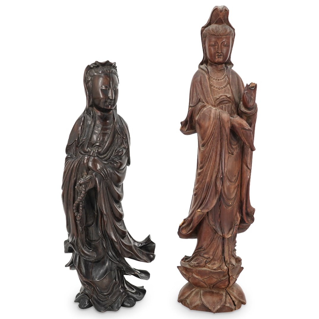 (2 Pc) Carved Wood Guanyin Figures (1 of 14)