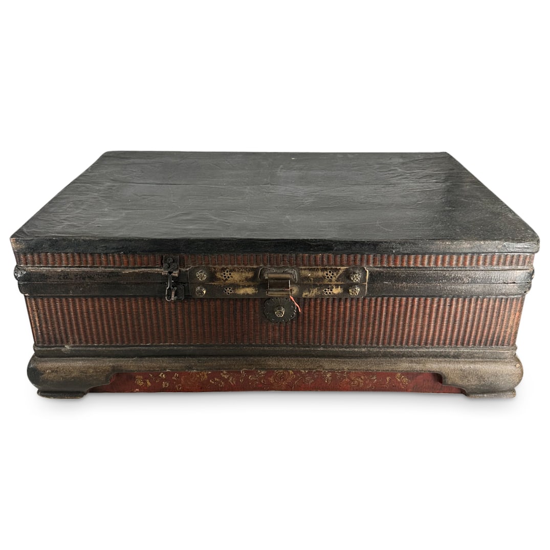 Antique Carved Wood And Iron Travel Chest (1 of 4)