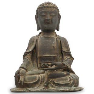 Antique Chinese Ming Dynasty Seated Gautama Buddha: DESCRIPTION: Large Antique Chinese Ming Dynasty seated Gautama Buddha with intricate floral decorated, draped robe details, retains remnants of original gilding. Provenance: (Collection of Alfred