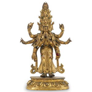 17th/18th C. Fine Gilt Bronze Sino-Tibetan Avalokitesvara