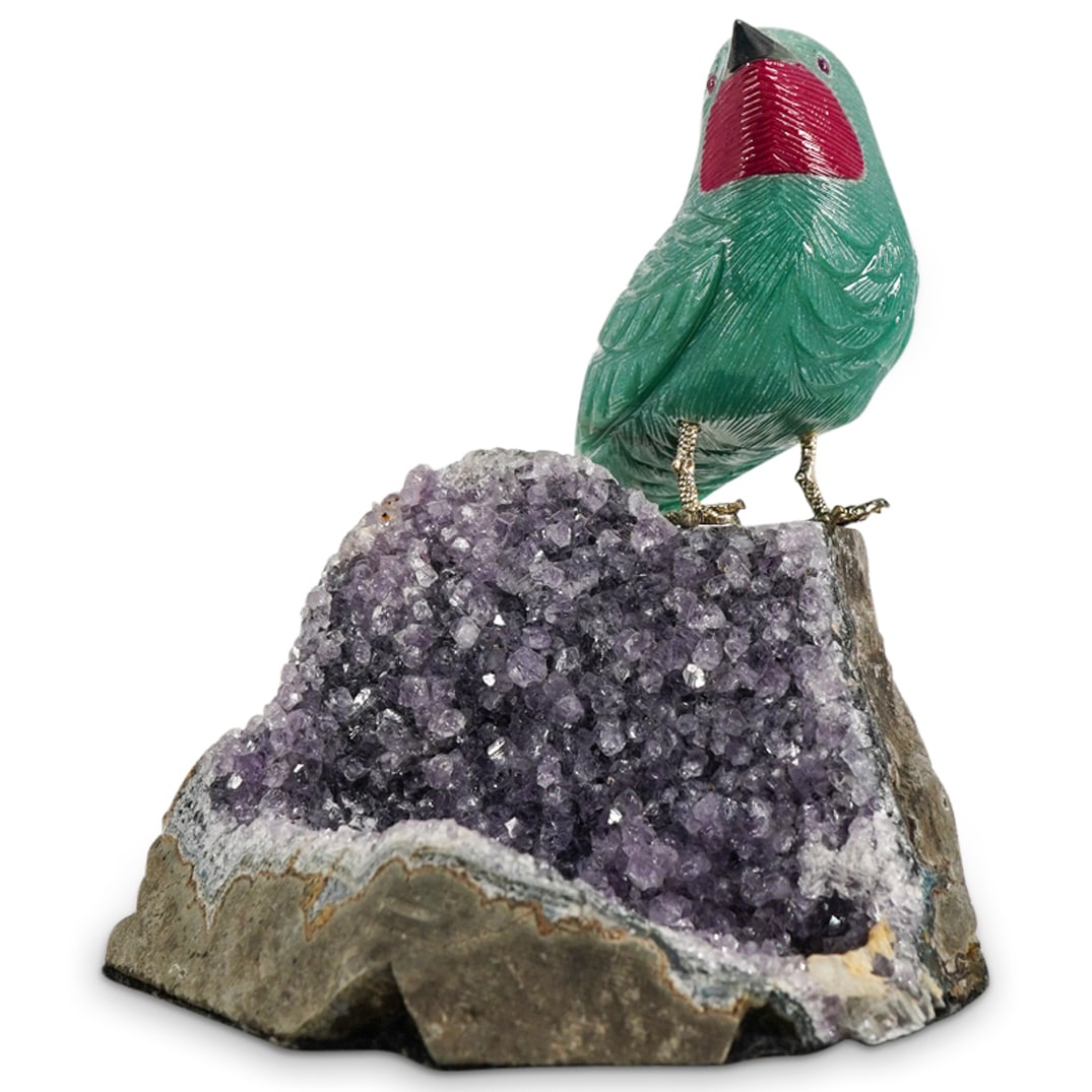 Carved Gemstone Bird Sculpture On Amethyst (1 of 5)