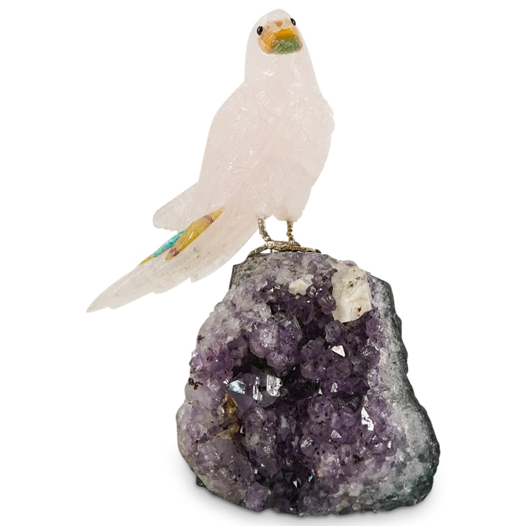 Carved Gemstone Tropical Parrot Bird Sculpture (1 of 7)