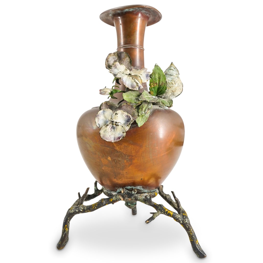 Antique Austrian Cold Painted Bronze Vase W/ Bird & Foliage (1 of 7)