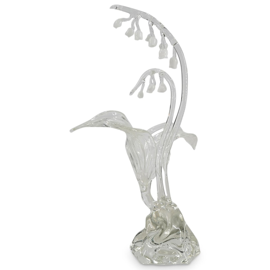 Hughes Glass Studio "Spring Lily" Art Glass Sculpture: DESCRIPTION: Hughes Glass Studio "Spring Lily" Art Glass Sculpture in clear glass with white accents on the flowers. Etched artist signature and title on verso. CIRCA: 2016 ORIGIN: USA DIMENSIONS: H: 