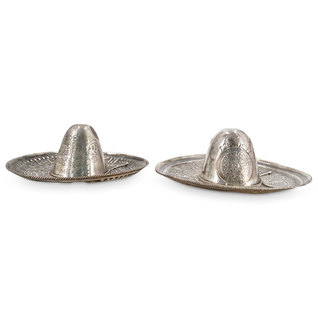 Pair of Vintage Mexican Sterling Silver Sombrero Hats (1 of 14)