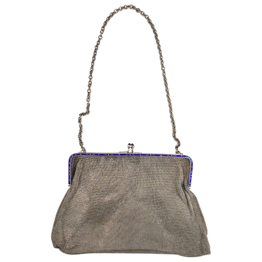 Antique French Dresier Co. Enameled Sterling Silver Mesh Purse (1 of 4)