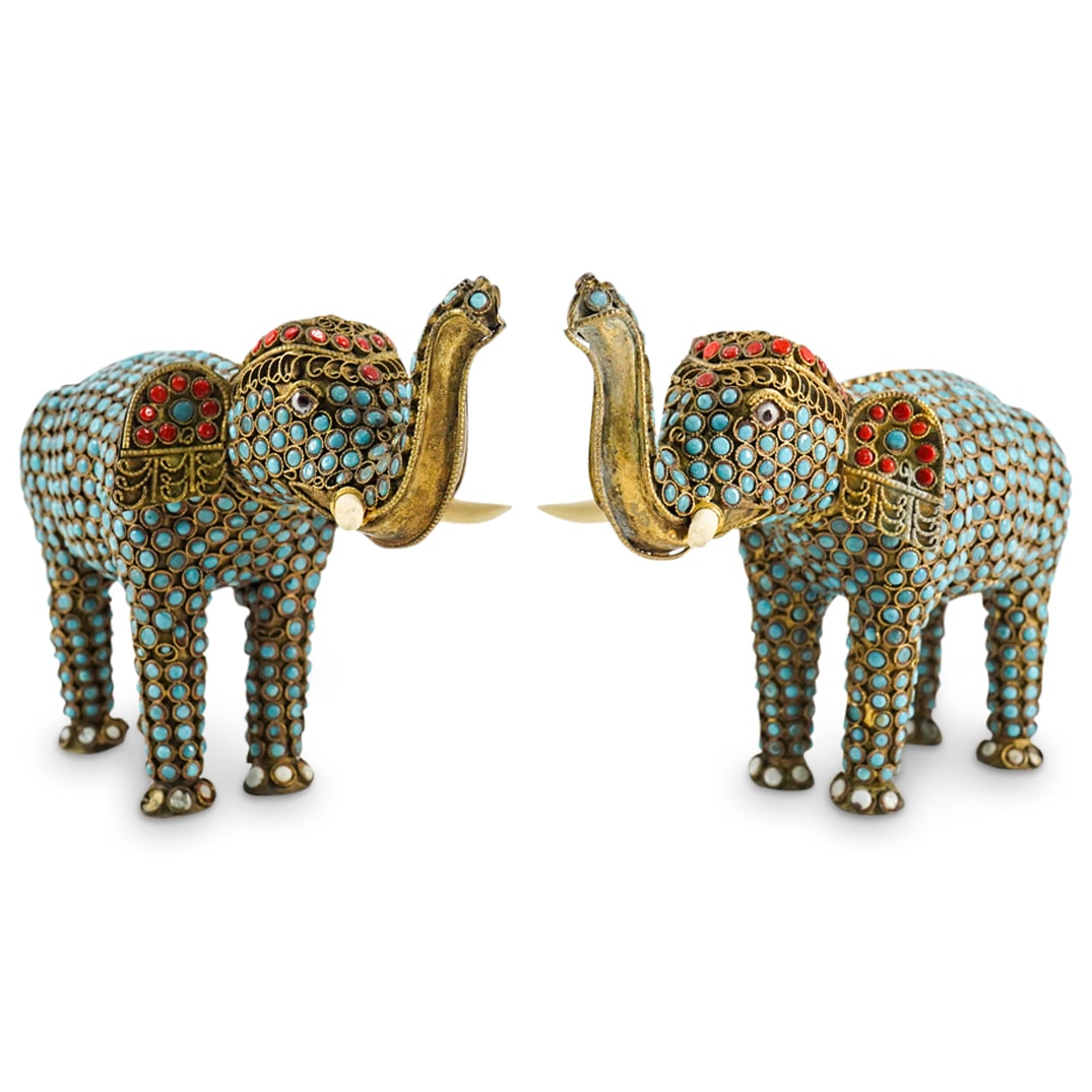 Pair Of Vintage Chinese Enameled Brass Elephants (1 of 4)