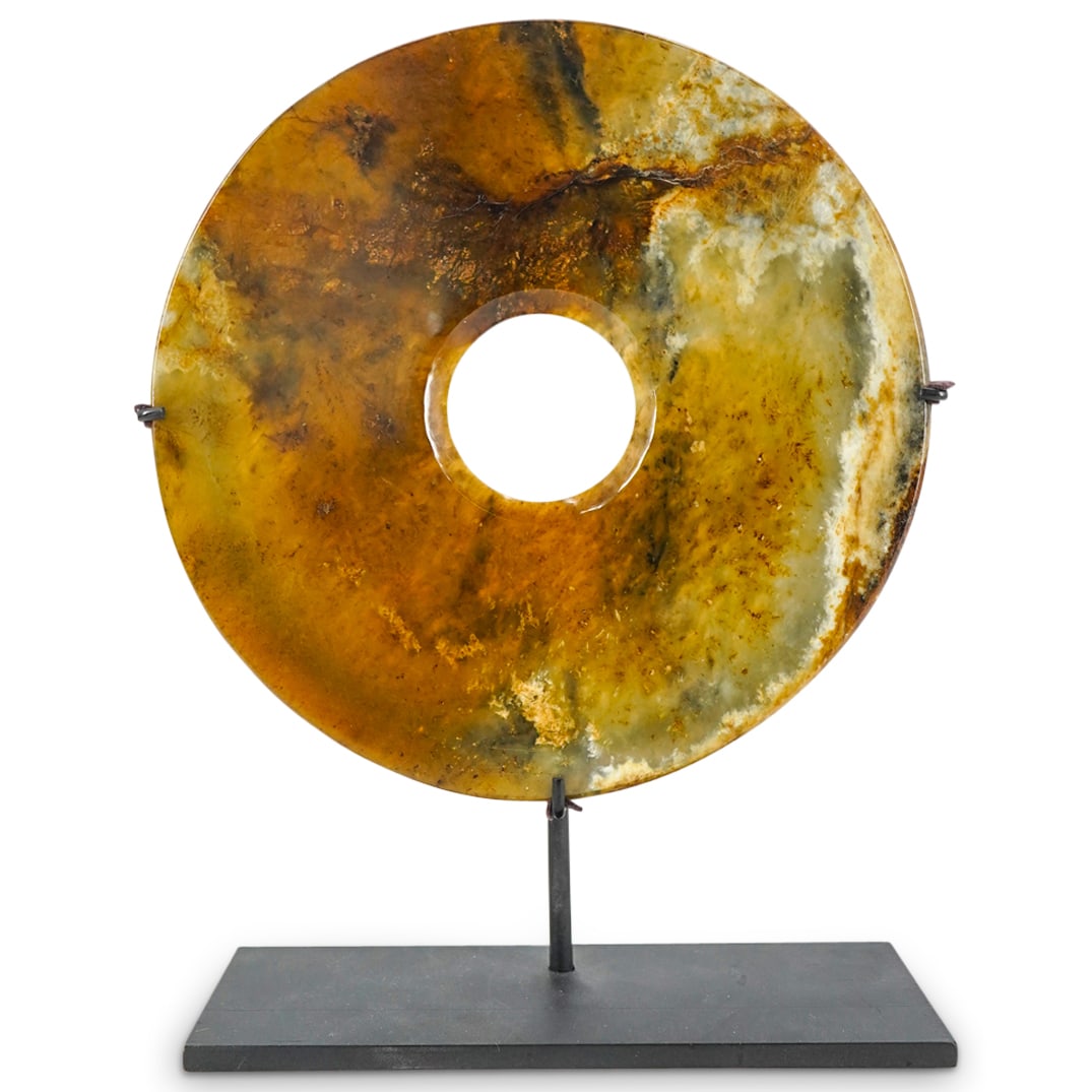Antique Carved Jade Bi Disc On Stand (1 of 4)