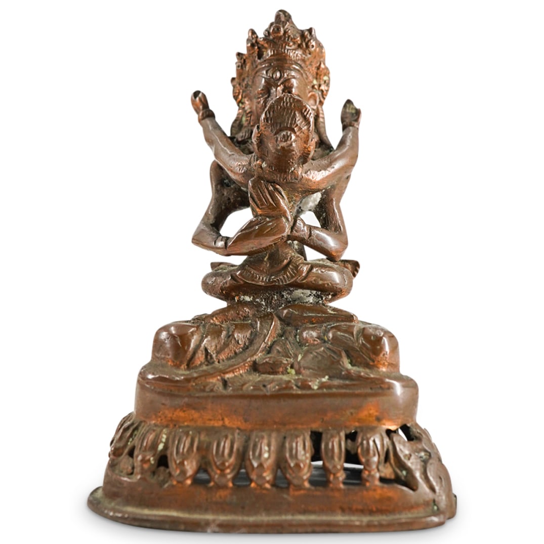 Antique Tibetan Buddhist Bronze Avalokitesvara & Shakti Figurine (1 of 5)