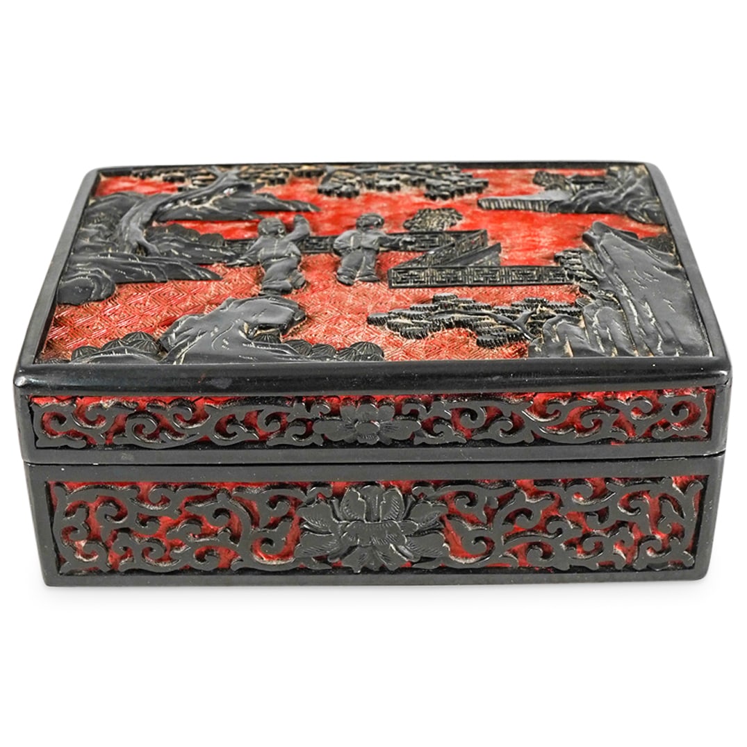 Antique Chinese Lidded Black & Red Cinnabar Box (1 of 7)