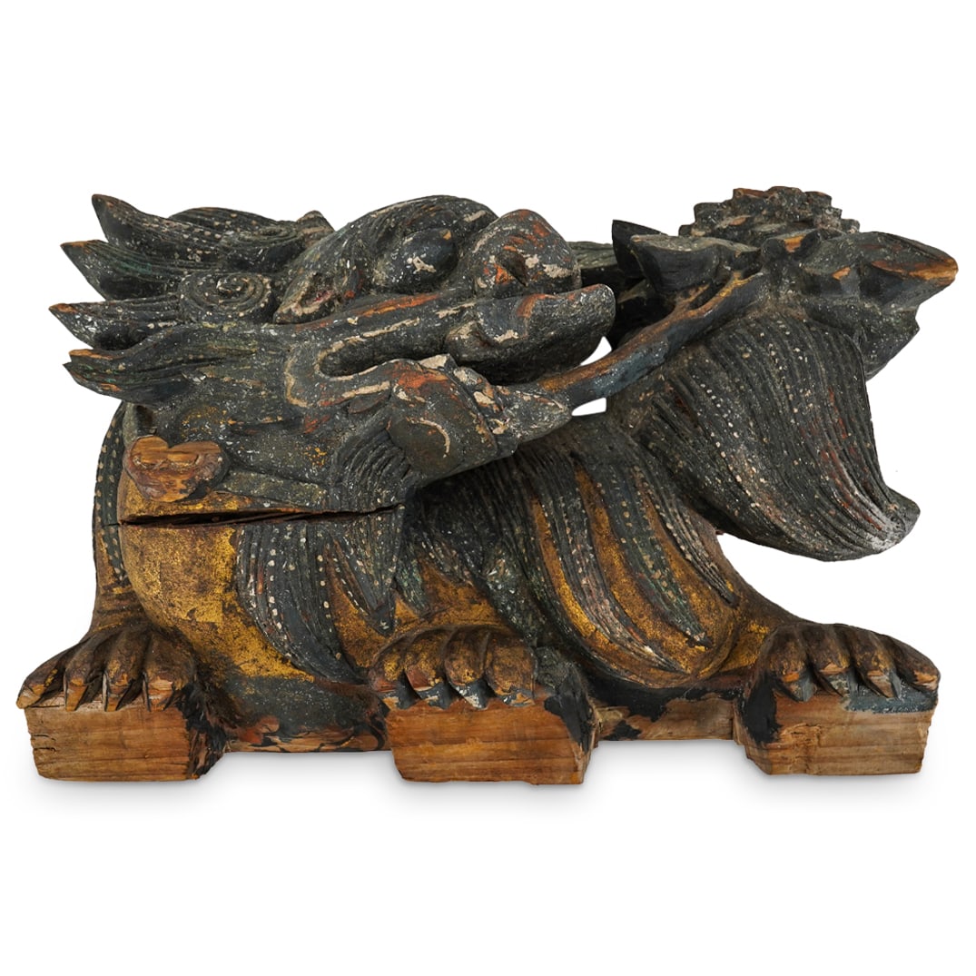 Chinese Carved Wooden Foo Dog Wall Ornament (1 of 6)