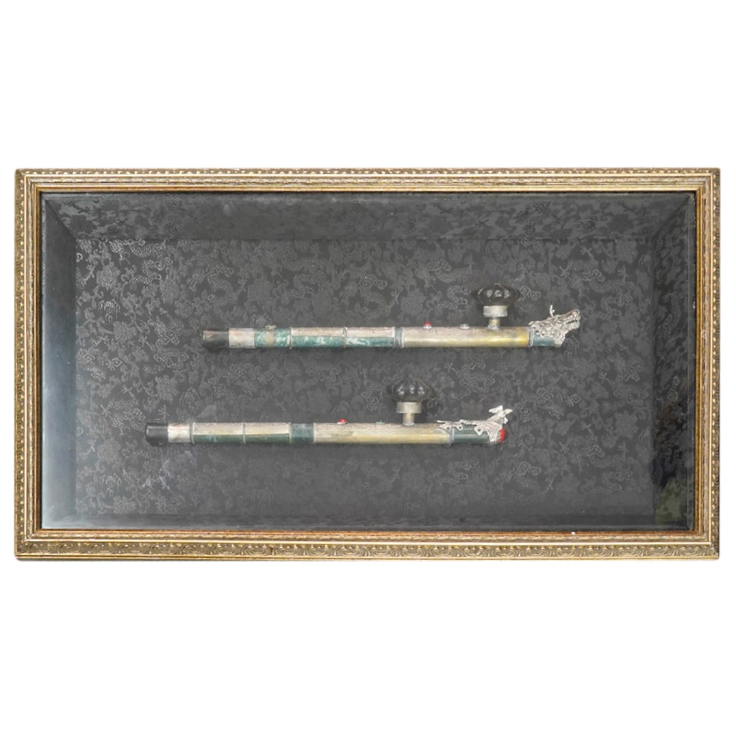 Pair Of Antique Chinese Carved Jade Yen Tsian Opium Pipes (1 of 5)