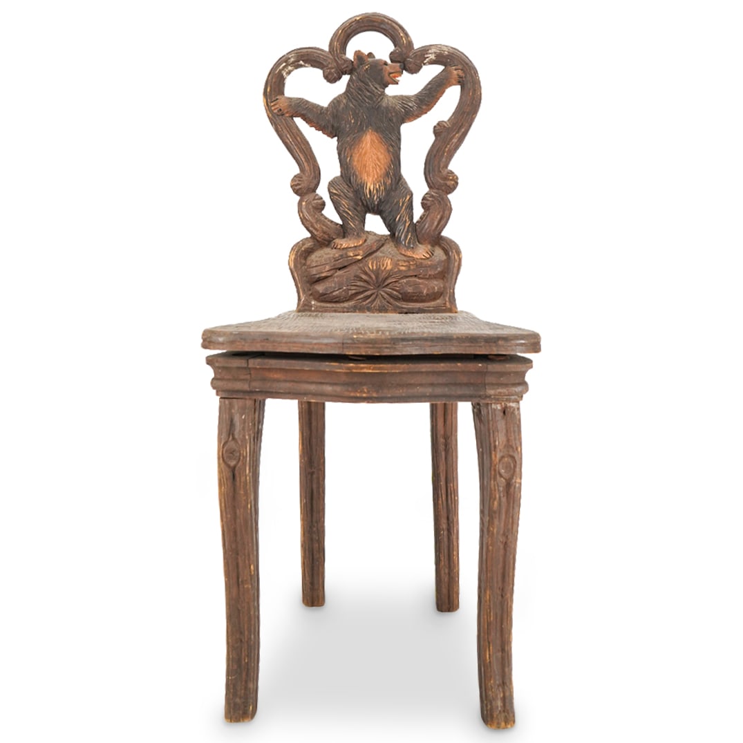Antique German Black Forest Carved Wood Children's Music Box Chair (1 of 7)