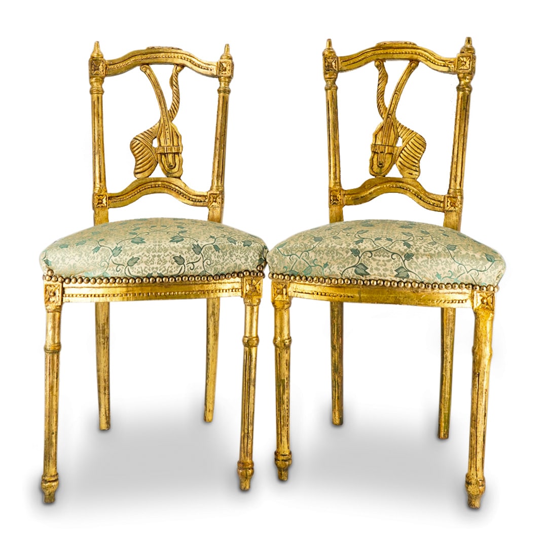 (2 Pc) Pair Of Louis XVI Style Vanity Powder Boudoir Giltwood Chairs (1 of 11)