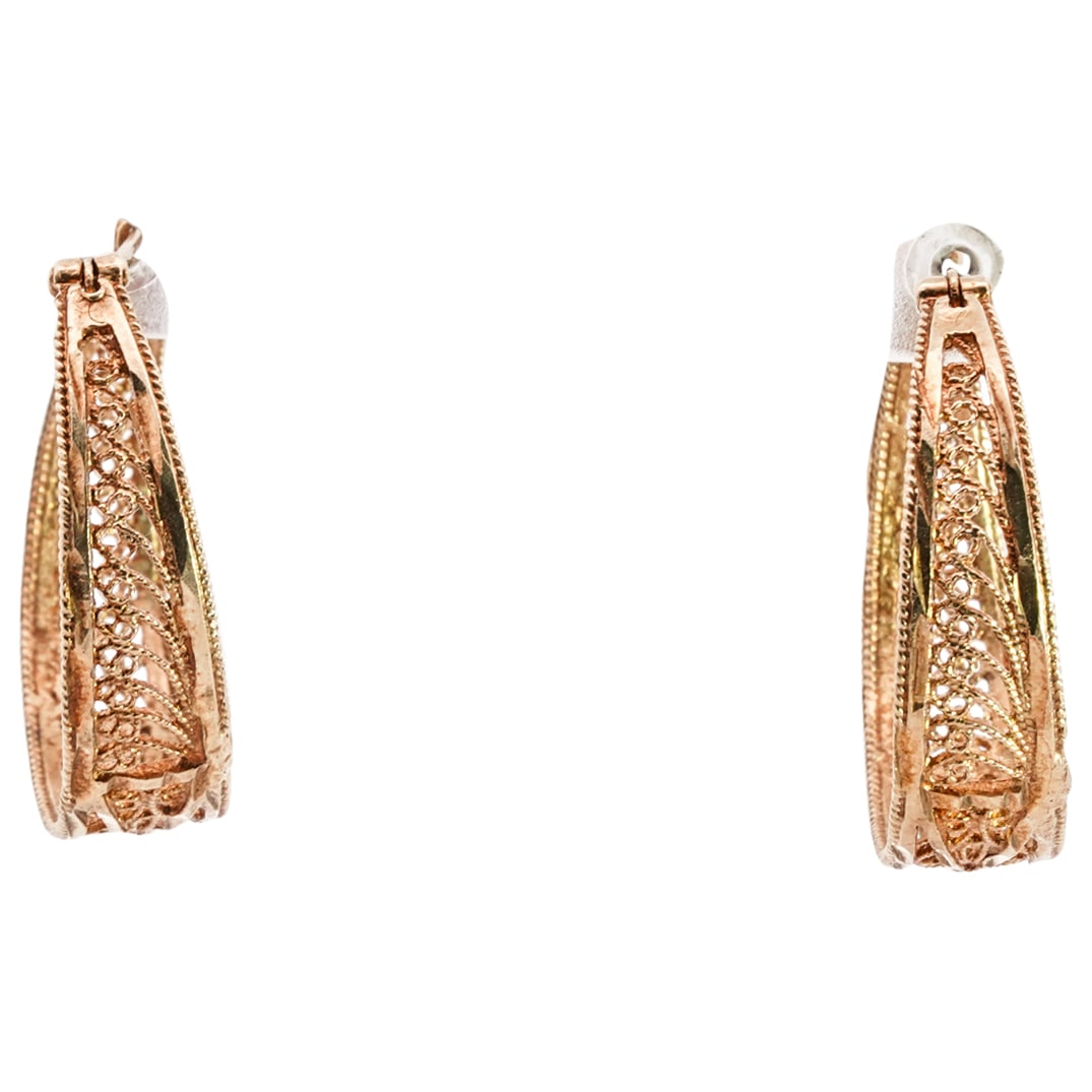 Pair of 14k Gold Filigree Hoop Earrings (1 of 3)