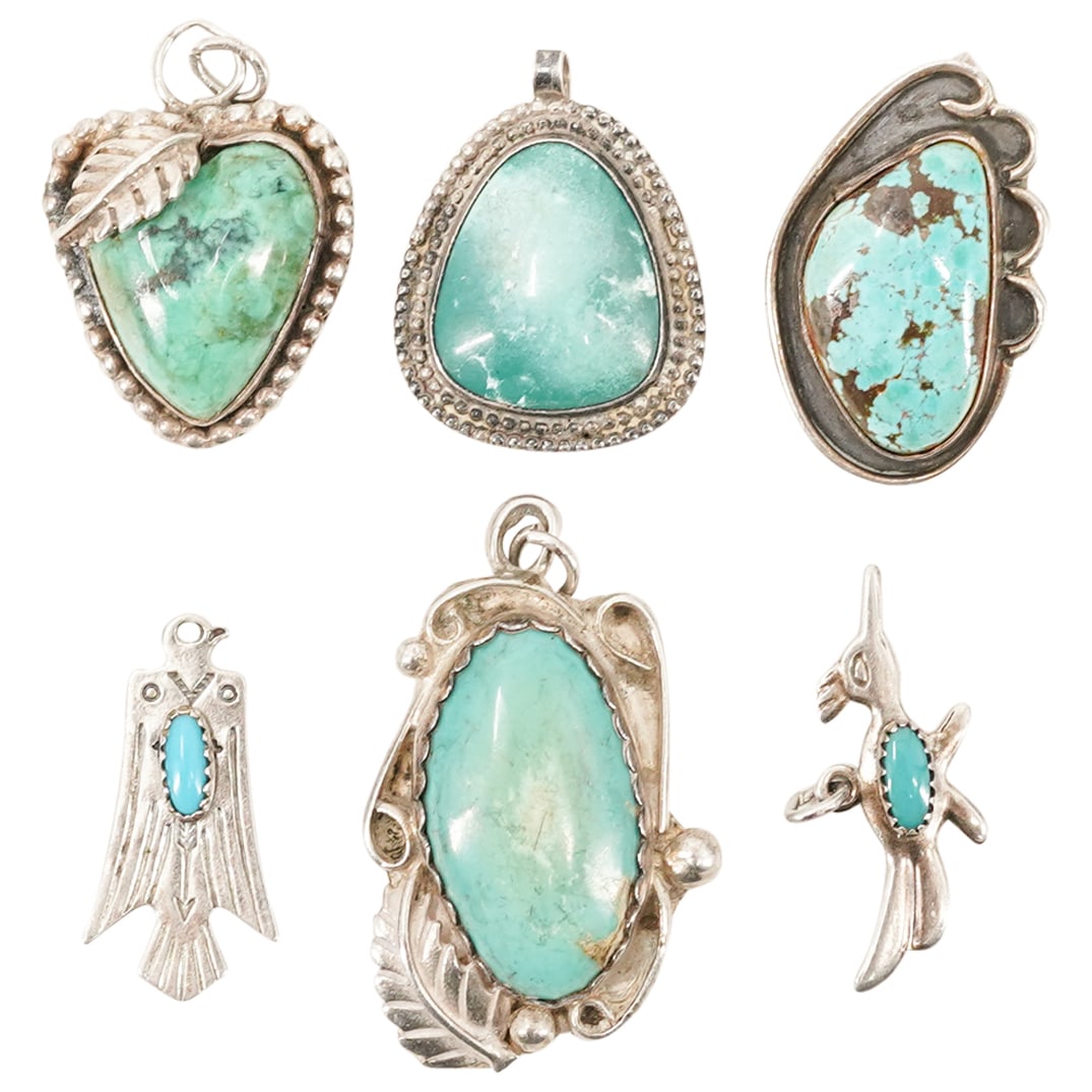 (6 Pc) Navajo Sterling Silver and Turquoise Pendants (1 of 5)