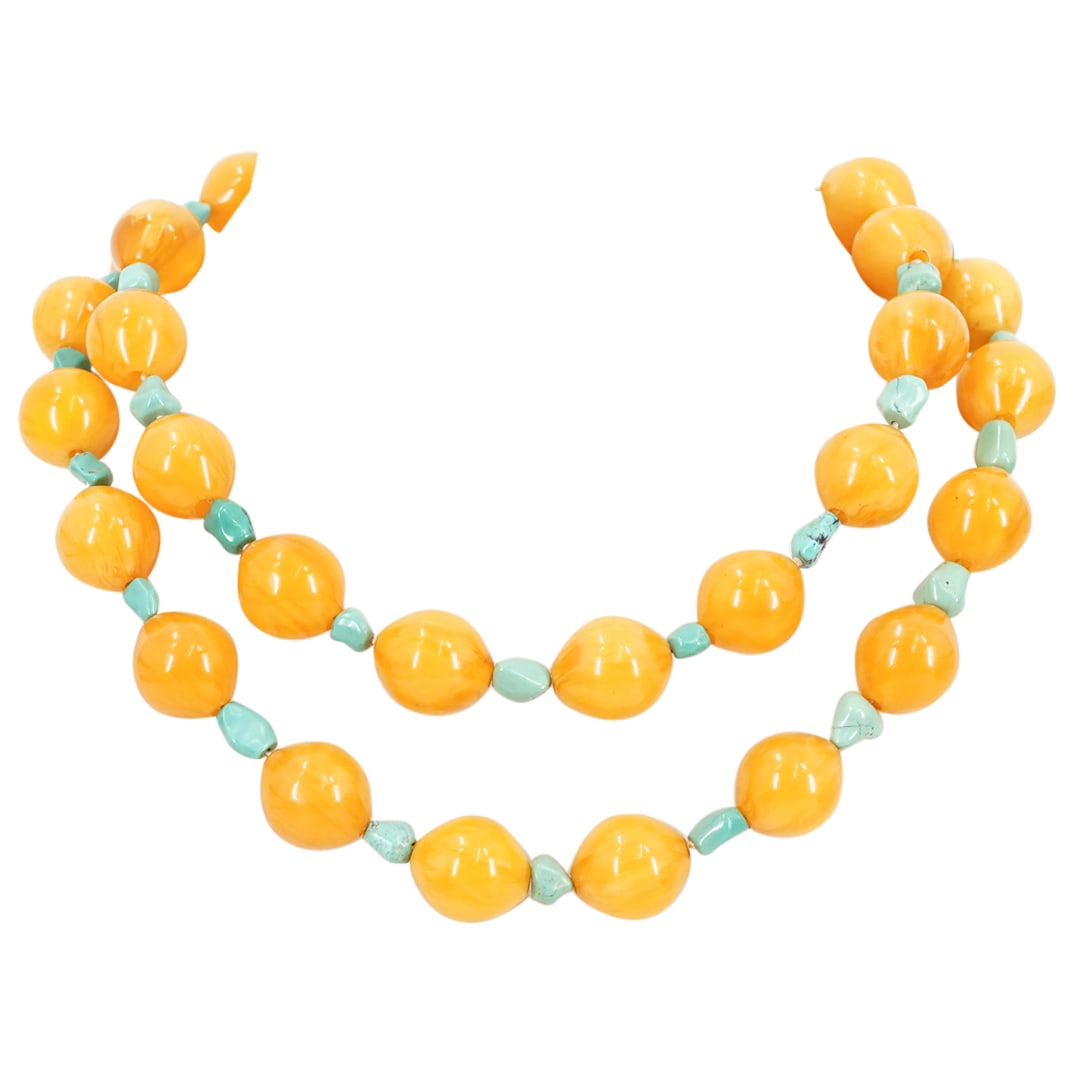Vintage Butterscotch Amber and Turquoise Beaded Necklace (1 of 3)