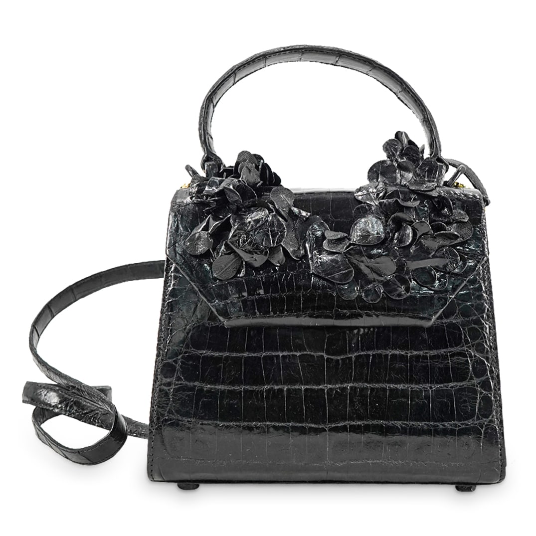 Nancy Gonzales Lily Crocodile Top Handle Flower Bag (1 of 6)