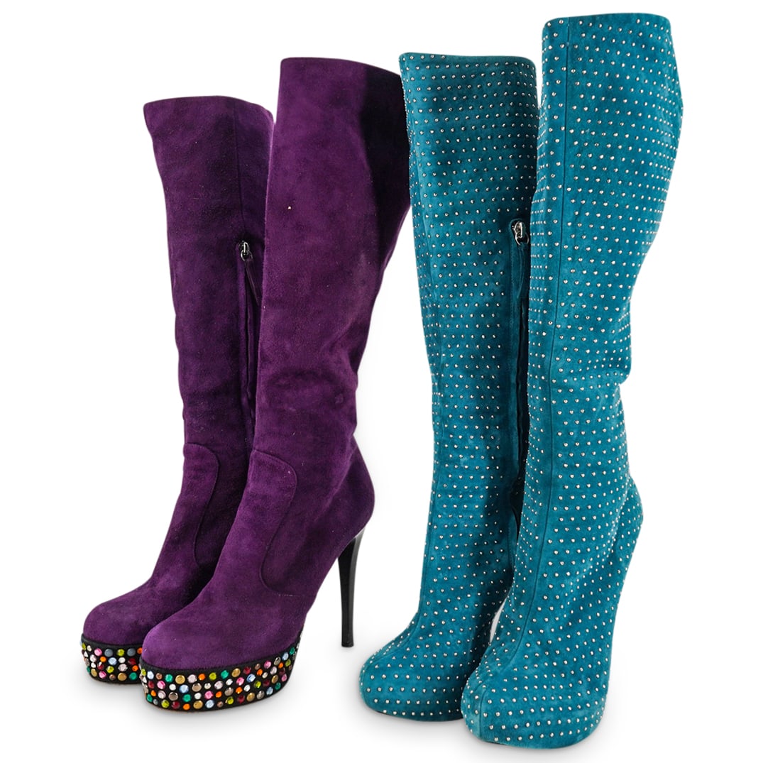 (2 Pc) Vintage Designer Giuseppe Zanotti Suede Leather Boots Grouping (1 of 11)