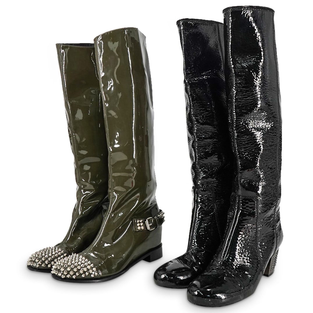 (2 Pc) Vintage Lanvin & Louboutin Patent Leather Boots Grouping (1 of 14)