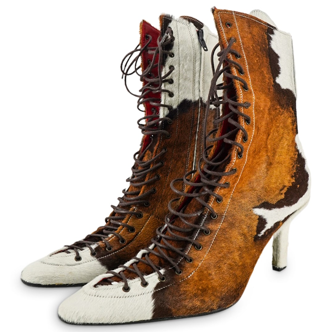 Vintage French Freelance Cowhide Leather Lace Up Ankle Boots (1 of 5)