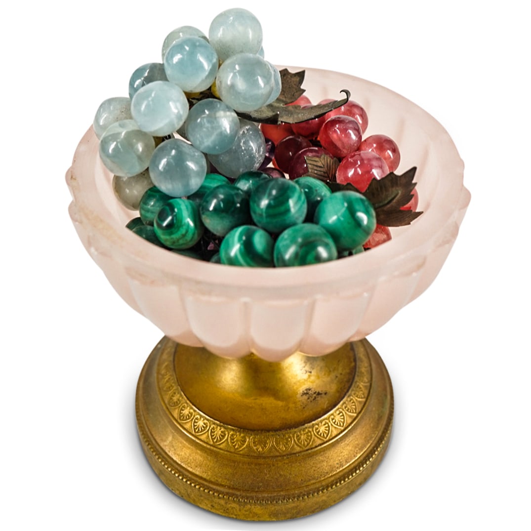 (5 Pc) Miniature Pink Opaline Glass & Dore Bronze Tazza Bowl W/ Grape Clusters (1 of 9)