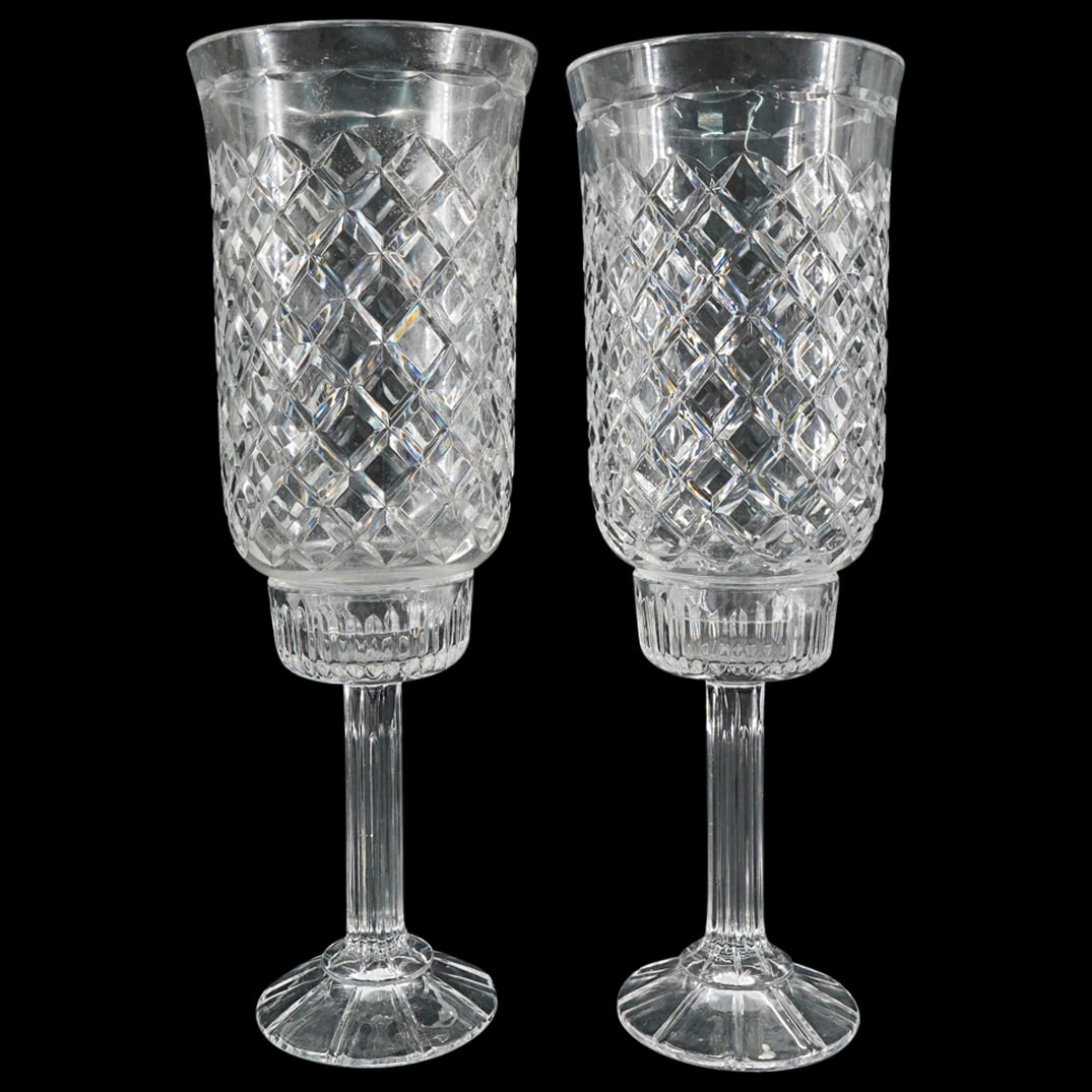 (2 Pc) 20th Cent. Cut Crystal Footed Hurricane Lamps (1 of 7)