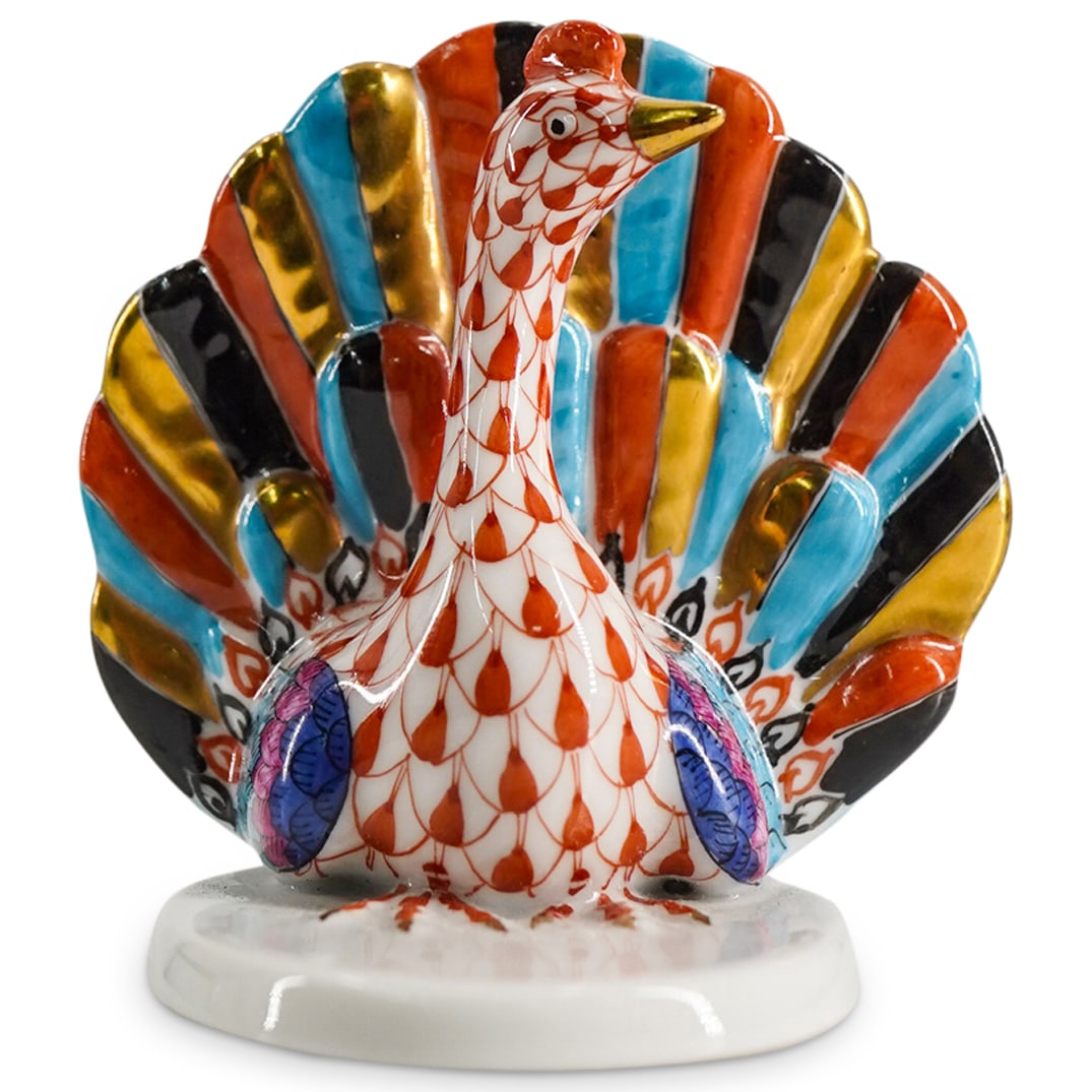 Herend Porcelain "Peacock" Rust Fishnet Figurine (1 of 4)