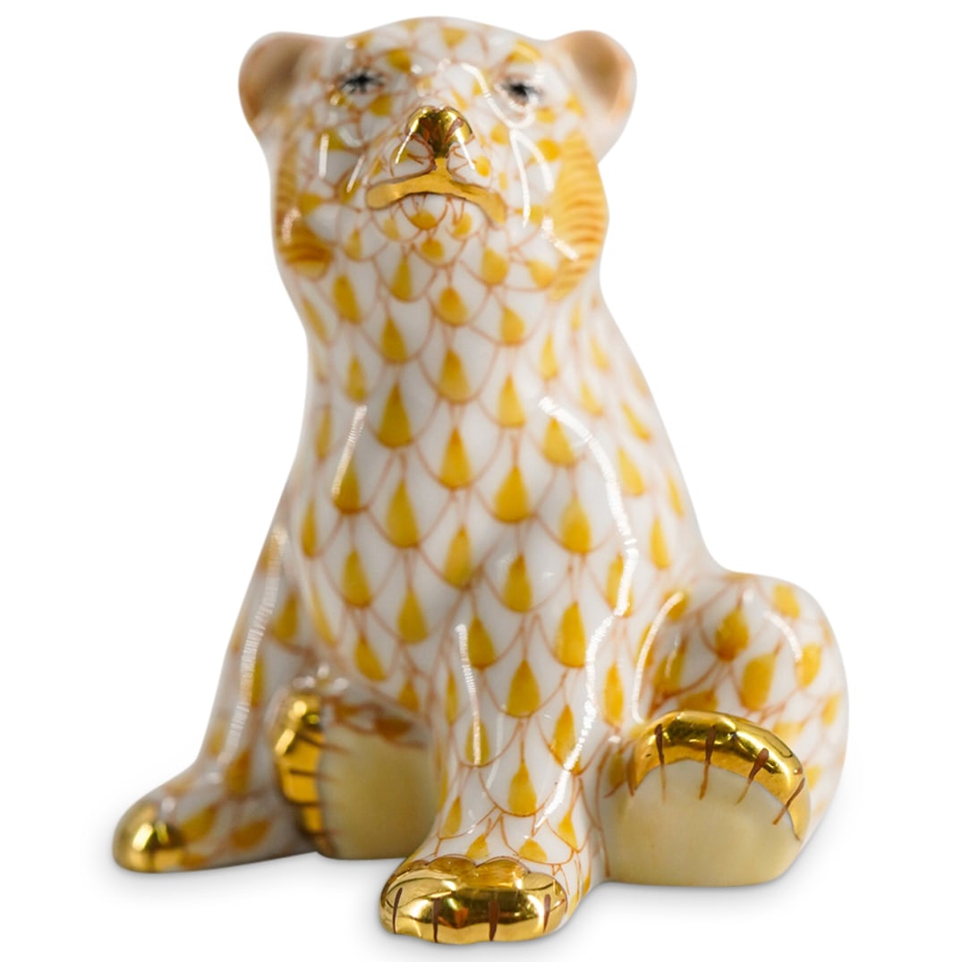 Herend Porcelain "Sitting Bear Cub" First Edition Butterscotch Fishnet Figurine (1 of 5)